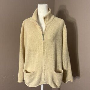J. JILL Zip Up Cardigan Sweater Sz M Petite Pale Yellow Long Sleeve Pockets Soft